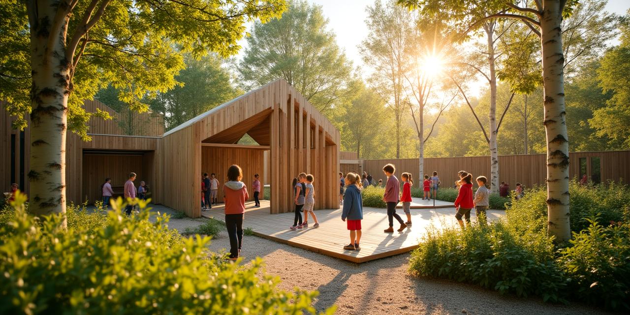 Enfants explorant une cour d'école transformée en forêt urbaine pédagogique à Ivry-sur-Seine